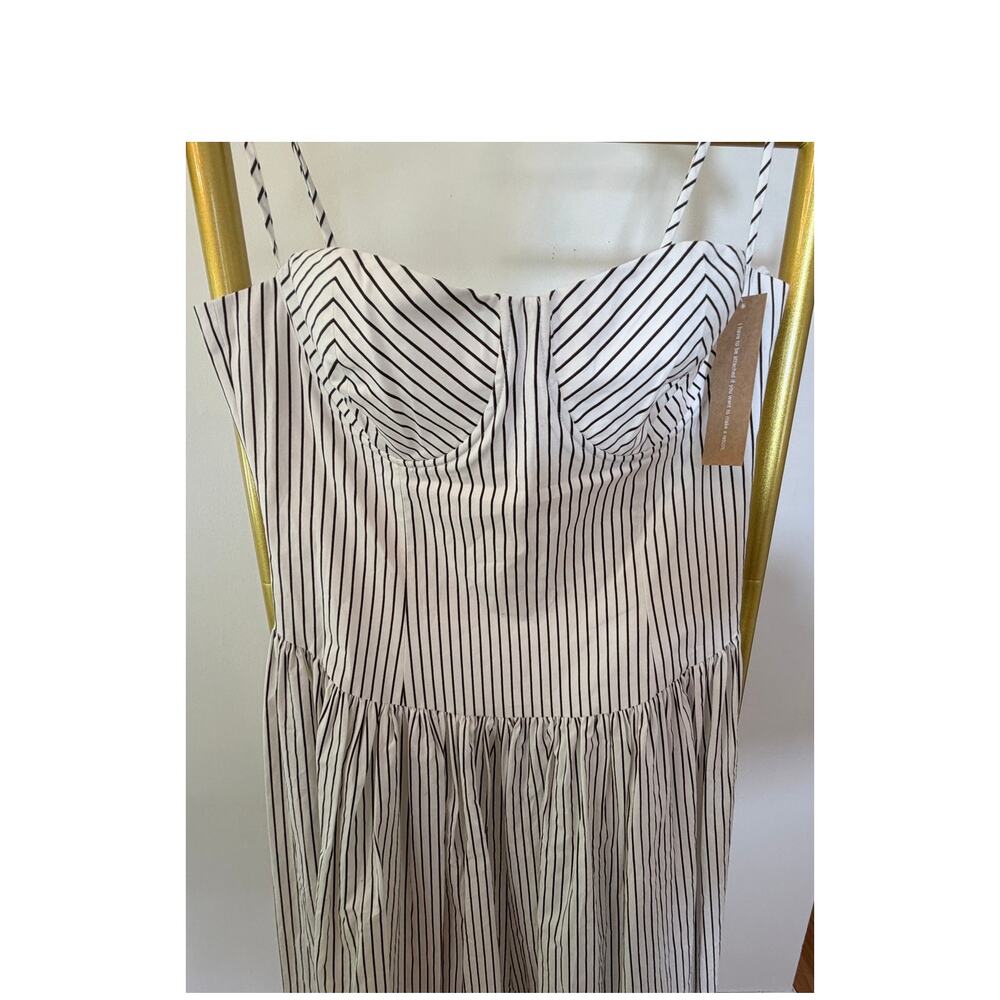 O.P.T NEW White Cotton Sundress With Black Pinstripe, Med